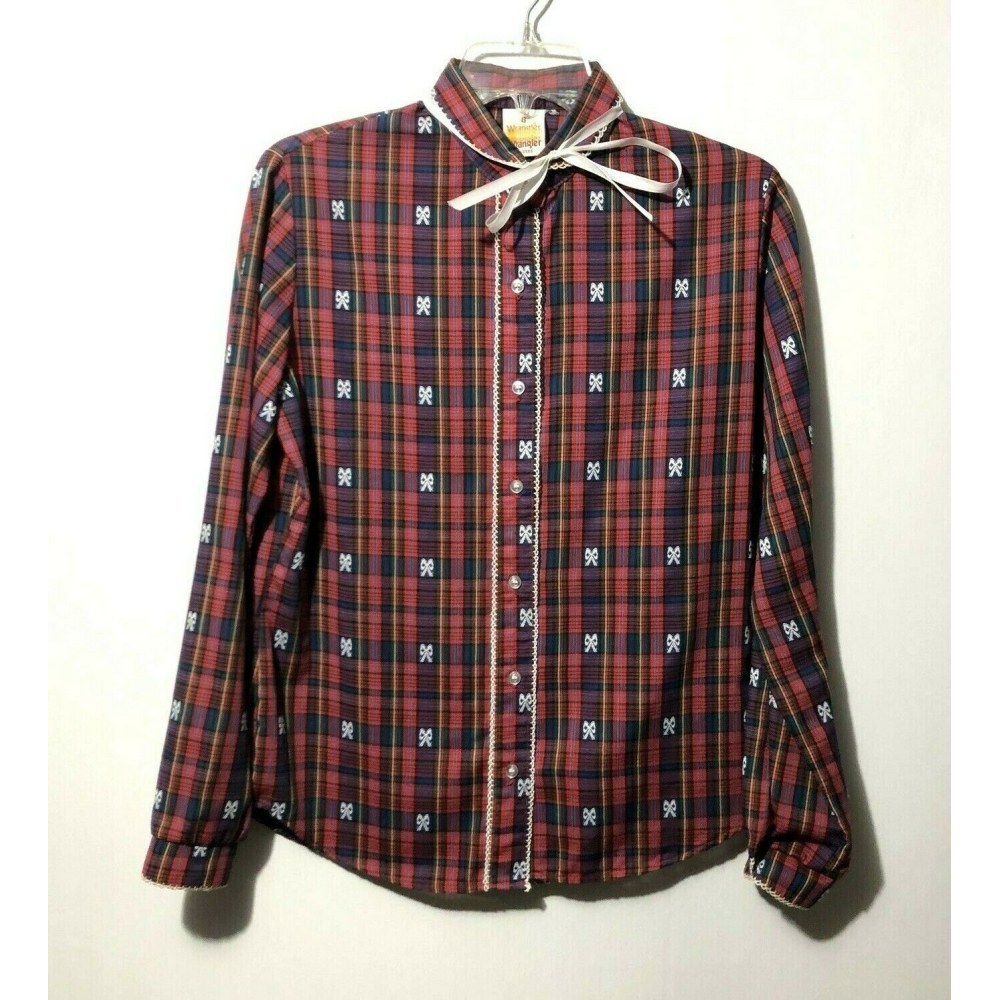 VTG Wrangler Womens Misses Sz 8 (M) Top Plaid Bows